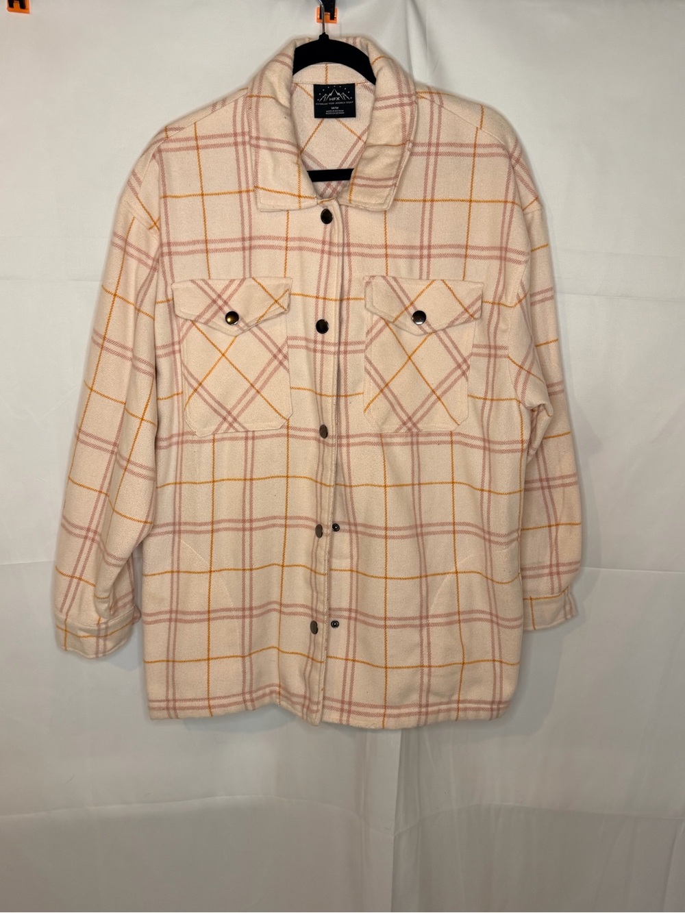 Pink, Orange and Cream Plaid Flannel Shacket Jacket